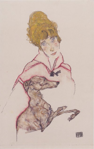 Edith Schiele with Greyhound by Egon Schiele